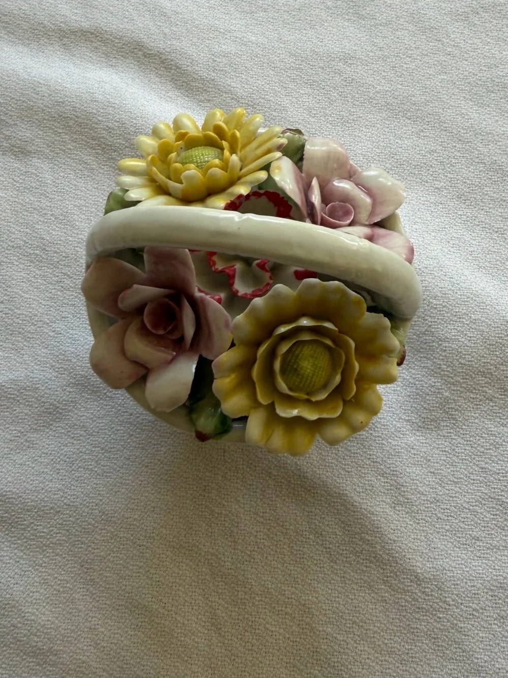 VTG Hand-Painted Porcelain Floral Basket Accent